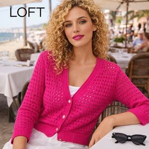 🌸LOFT NWT Fuchsia Cardigan size L